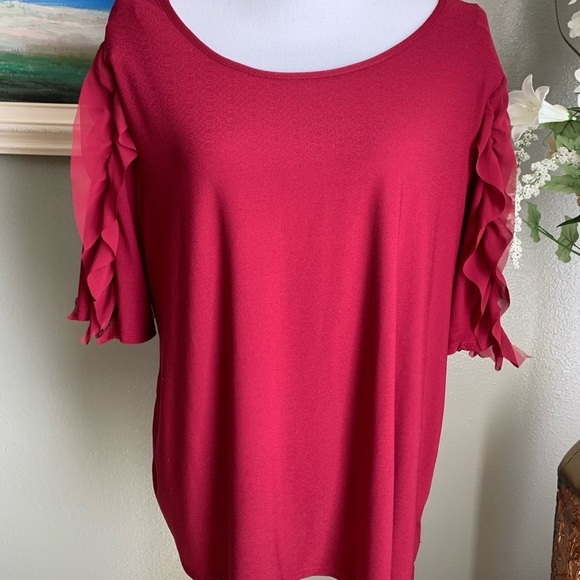 A Love Story Women’s Burgundy Ruffle Sleeve Blouse Size 2X - Picture 14 of 17